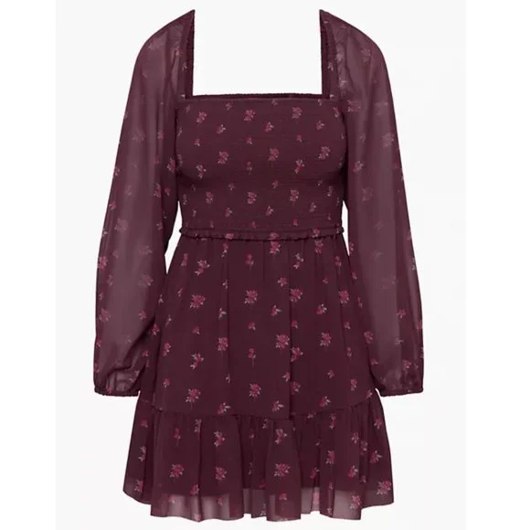 Aritzia Dresses | Aritzia Wilfred Tempest Mini Dress Spcd Brgndy/ Vital Pnk | Color: Brown/Purple | Size: S | Pm-68324125's Closet